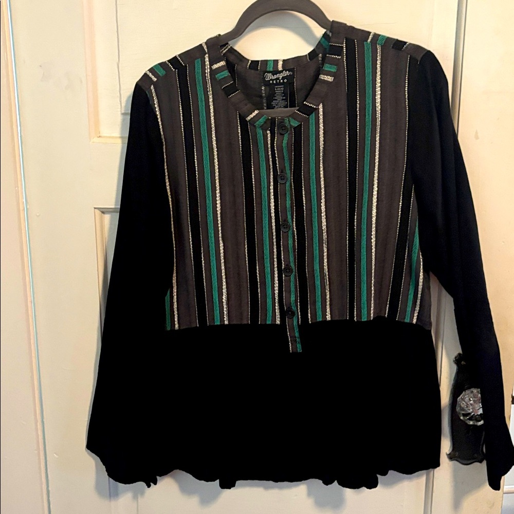 Wrangler Black and Green Striped Blouse